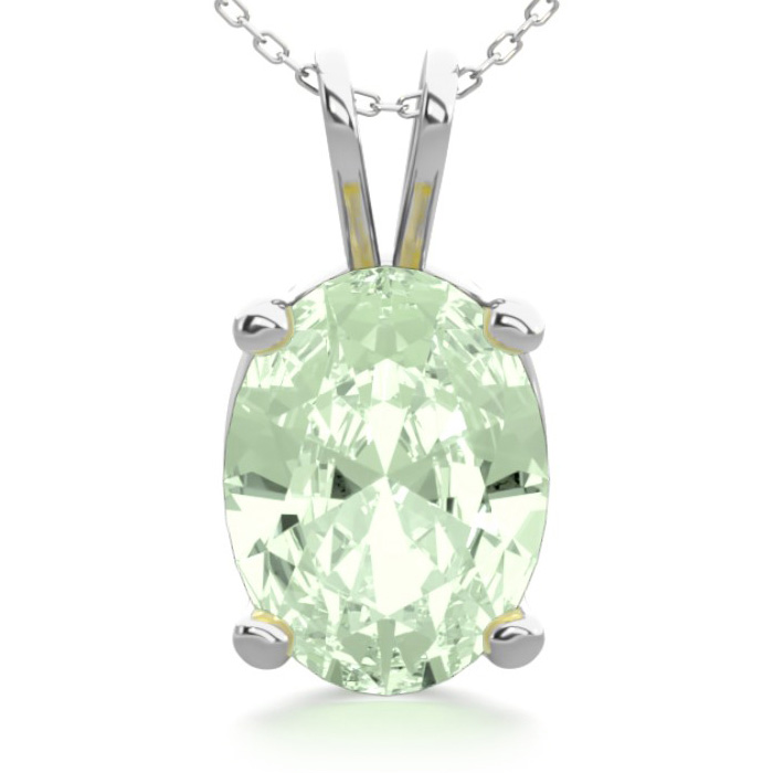 1 Carat Oval Shape Green Amethyst Necklace In Sterling Silver, 18 Inches By SuperJeweler