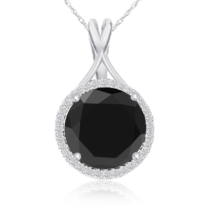 5 Carat Black & White Diamond Halo Necklace in 14K White Gold, G/H Color, 18 Inch Chain by SuperJeweler