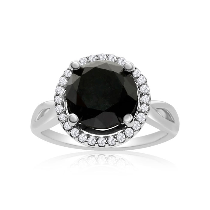 4 3/4 Carat Black & White Diamond Halo Ring in 14K White Gold, G/H Color by SuperJeweler