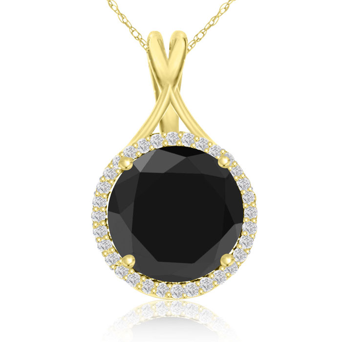 5 Carat Black & White Diamond Halo Necklace in 14K Yellow Gold, G/H Color, 18 Inch Chain by SuperJeweler