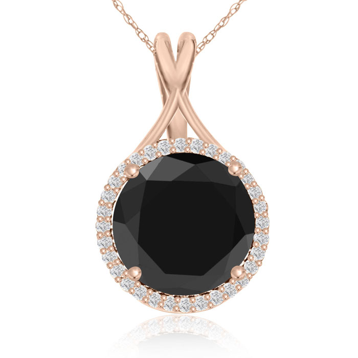 5 Carat Black & White Diamond Halo Necklace in 14K Rose Gold, G/H Color, 18 Inch Chain by SuperJeweler