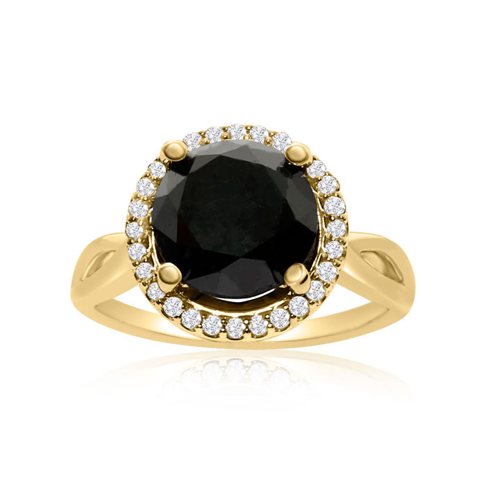 4 3/4 Carat Black & White Diamond Halo Ring in 14K Yellow Gold, G/H Color by SuperJeweler