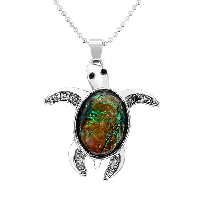 Platinum Overlay Black Opal Turtle Necklace, 18 Inches by SuperJeweler