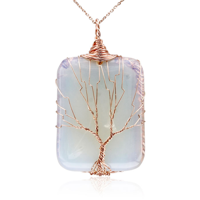 Rose Gold Tree of Life Wire Wrapped Opal Necklace, 18 Inches in Sterling Silver by SuperJeweler