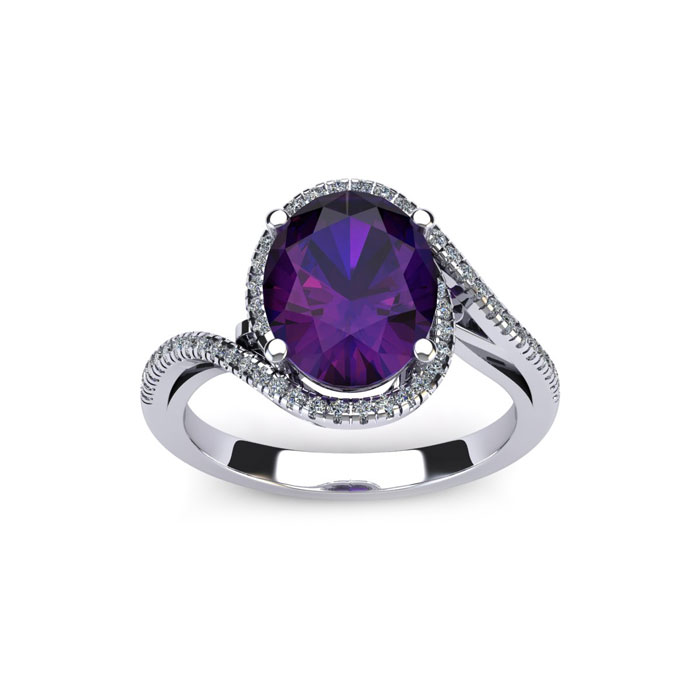 1 Carat Oval Shape Amethyst & Halo Diamond Ring in 14K White Gold (4.3 g),  by SuperJeweler