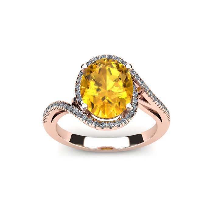 1 Carat Oval Shape Citrine & Halo Diamond Ring in 14K Rose Gold (4.3 g),  by SuperJeweler