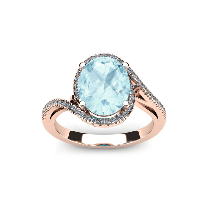 1 Carat Oval Shape Aquamarine & Halo Diamond Ring in 14K Rose Gold (4.3 g),  by SuperJeweler