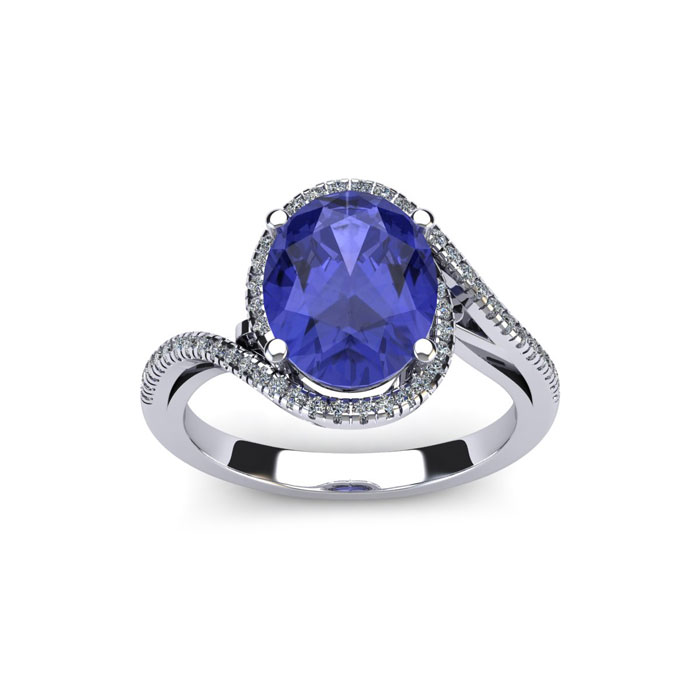 1.25 Carat Oval Shape Tanzanite & Halo Diamond Ring in 14K White Gold (4.3 g),  by SuperJeweler