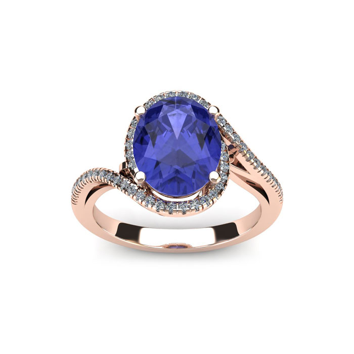 1.25 Carat Oval Shape Tanzanite & Halo Diamond Ring in 14K Rose Gold (4.3 g),  by SuperJeweler