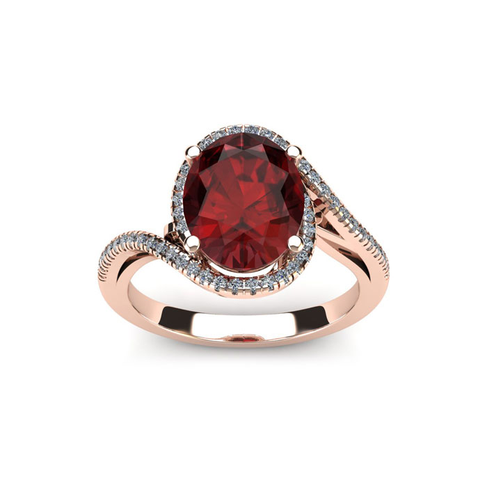 1.25 Carat Oval Shape Garnet & Halo Diamond Ring in 14K Rose Gold (4.3 g),  by SuperJeweler