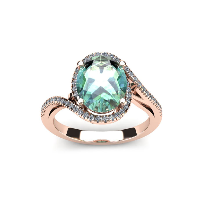 1 Carat Oval Shape Green Amethyst & Halo Diamond Ring in 14K Rose Gold (4.3 g),  by SuperJeweler