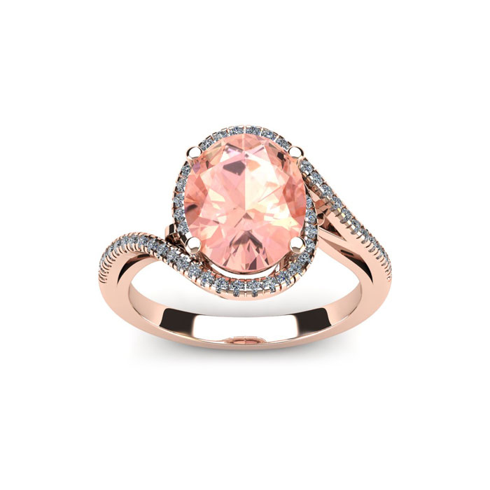 1 Carat Oval Shape Morganite & Halo Diamond Ring in 14K Rose Gold (4.3 g),  by SuperJeweler
