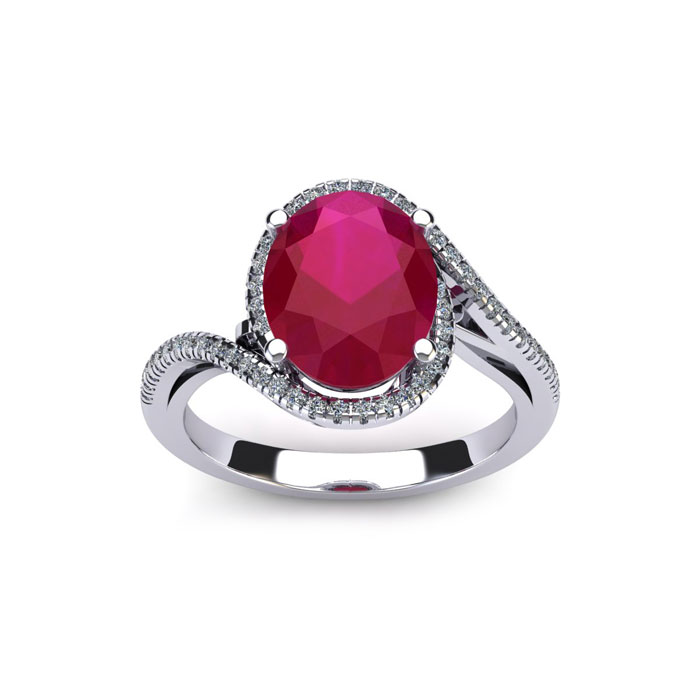 1.25 Carat Oval Shape Ruby & Halo Diamond Ring in 14K White Gold (4.3 g),  by SuperJeweler