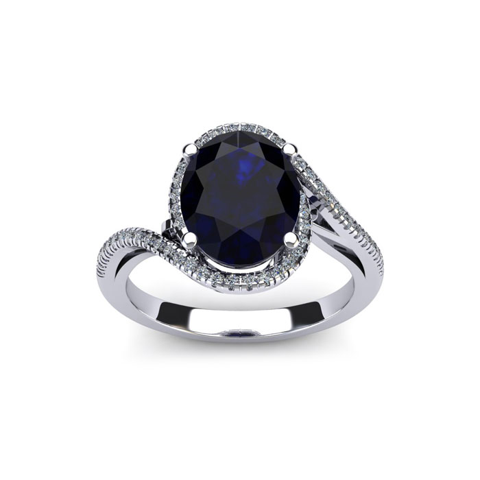 1.25 Carat Oval Shape Sapphire & Halo Diamond Ring in 14K White Gold (4.3 g),  by SuperJeweler