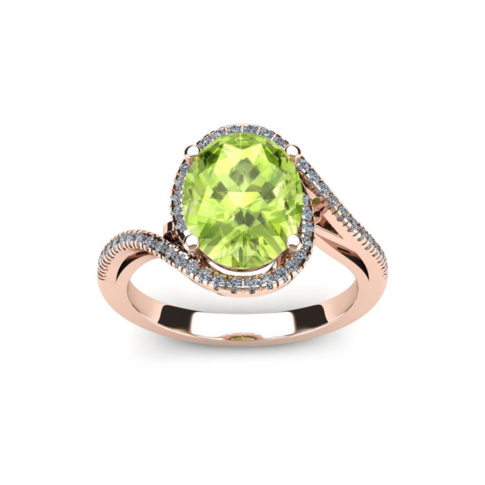 1.5 Carat Oval Shape Peridot & Halo Diamond Ring in 14K Rose Gold (4.4 g),  by SuperJeweler