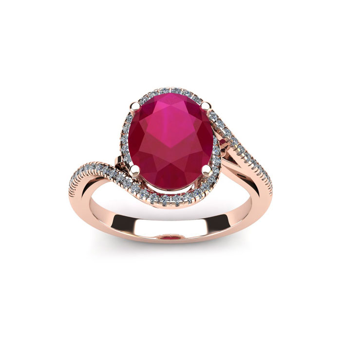 1 3/4 Carat Oval Shape Ruby & Halo Diamond Ring in 14K Rose Gold (4.4 g),  by SuperJeweler