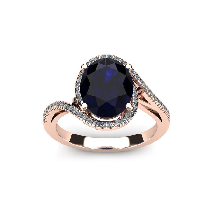 1 3/4 Carat Oval Shape Sapphire & Halo Diamond Ring in 14K Rose Gold (4.4 g),  by SuperJeweler