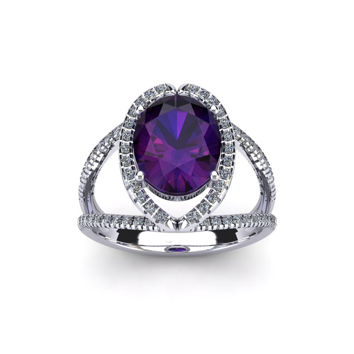 1.5 Carat Oval Shape Amethyst & Halo Diamond Ring in 14K White Gold (3.5 g),  by SuperJeweler