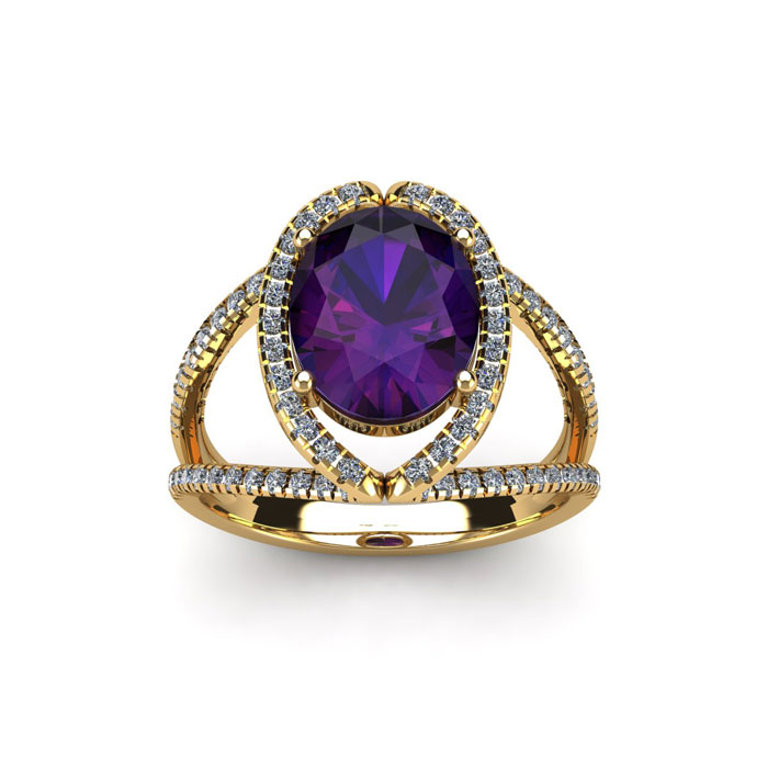 1.5 Carat Oval Shape Amethyst & Halo Diamond Ring in 14K Yellow Gold (3.5 g),  by SuperJeweler