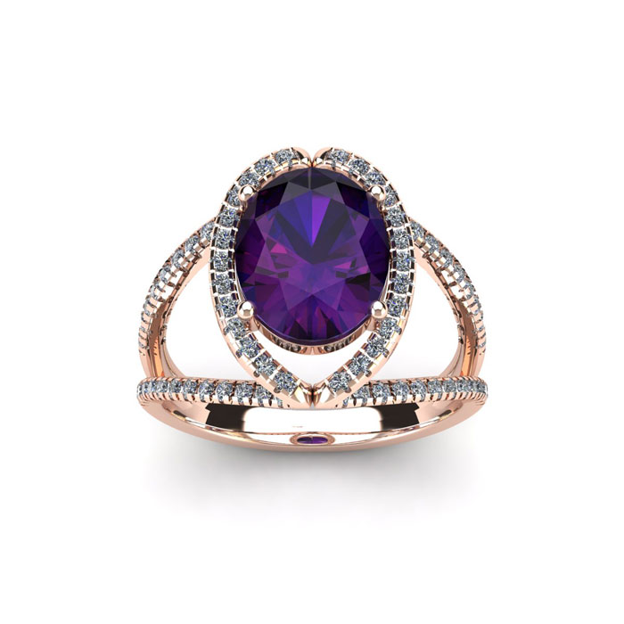 1.5 Carat Oval Shape Amethyst & Halo Diamond Ring in 14K Rose Gold (3.5 g),  by SuperJeweler