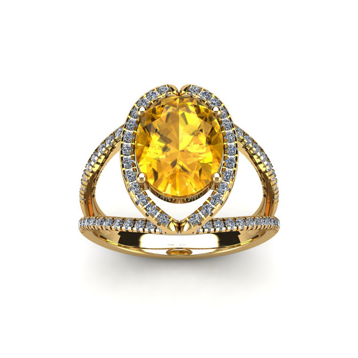 1.5 Carat Oval Shape Citrine & Halo Diamond Ring in 14K Yellow Gold (3.5 g),  by SuperJeweler