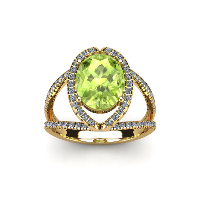 1 3/4 Carat Oval Shape Peridot & Halo Diamond Ring in 14K Yellow Gold (3.5 g),  by SuperJeweler