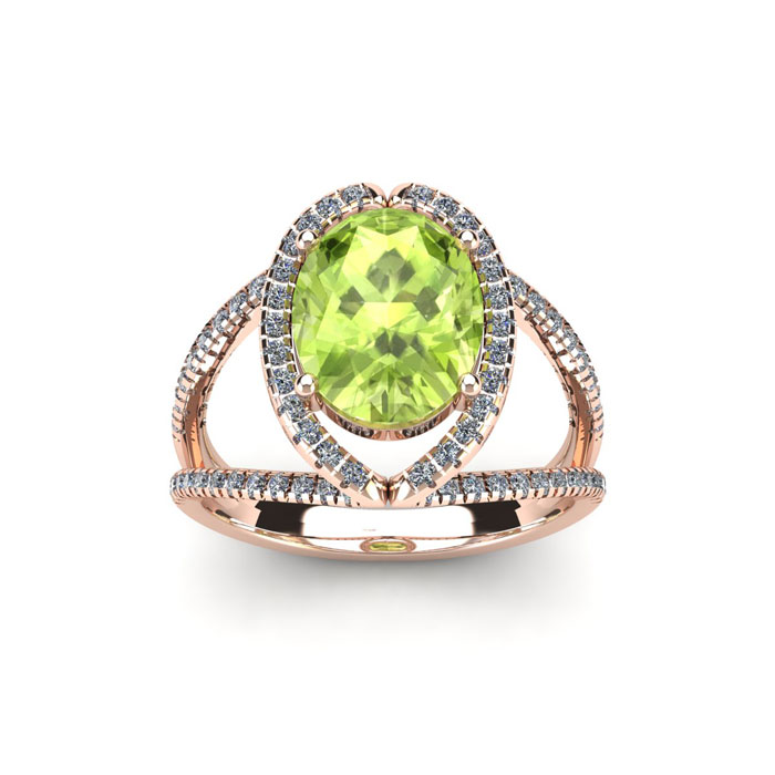 1 3/4 Carat Oval Shape Peridot & Halo Diamond Ring in 14K Rose Gold (3.5 g),  by SuperJeweler