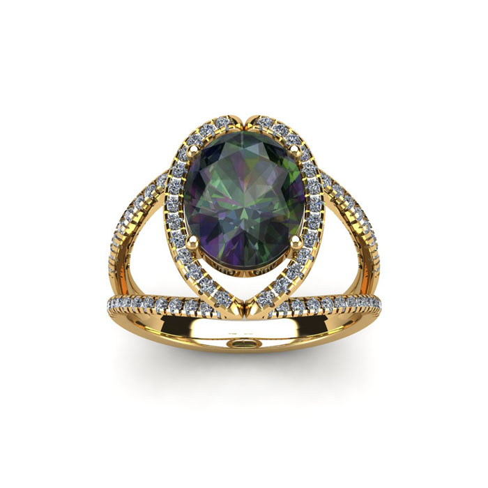 1.5 Carat Oval Shape Mystic Topaz & Halo Diamond Ring in 14K Yellow Gold (3.5 g),  by SuperJeweler