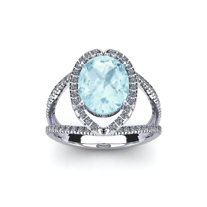 1.5 Carat Oval Shape Aquamarine & Halo Diamond Ring in 14K White Gold (3.5 g),  by SuperJeweler