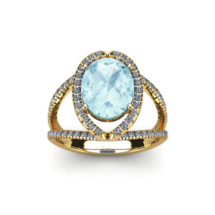 1.5 Carat Oval Shape Aquamarine & Halo Diamond Ring in 14K Yellow Gold (3.5 g),  by SuperJeweler