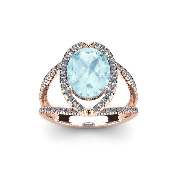 1.5 Carat Oval Shape Aquamarine & Halo Diamond Ring in 14K Rose Gold (3.5 g),  by SuperJeweler