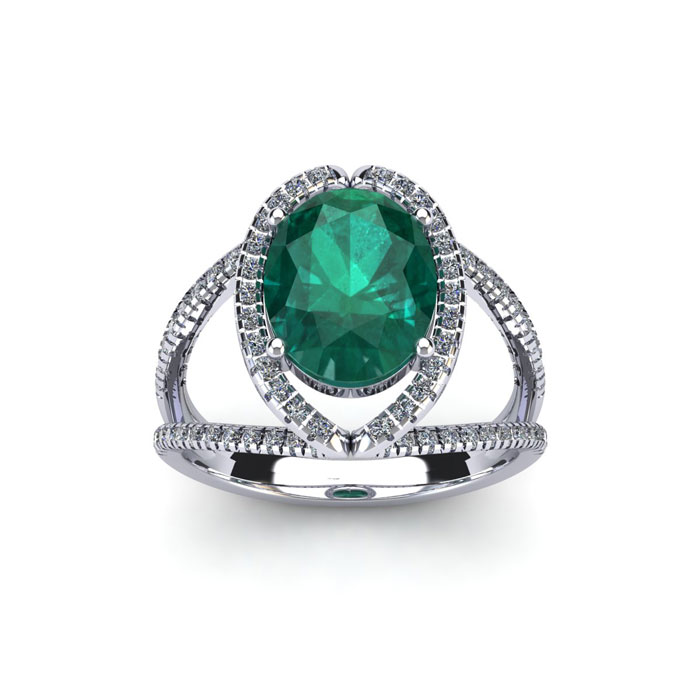 1.5 Carat Oval Shape Emerald Cut & Halo Diamond Ring in 14K White Gold (3.5 g),  by SuperJeweler