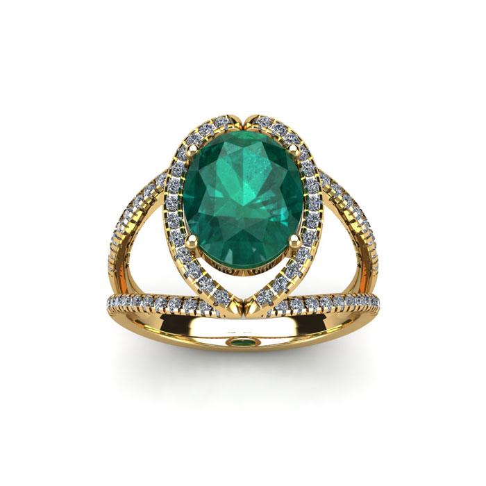 1.5 Carat Oval Shape Emerald Cut & Halo Diamond Ring in 14K Yellow Gold (3.5 g),  by SuperJeweler