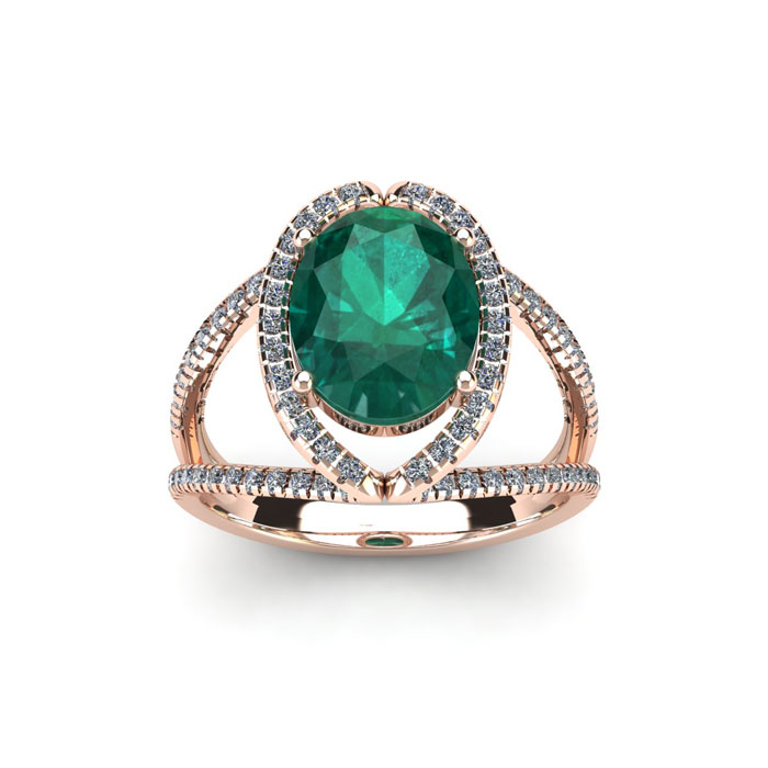 1.5 Carat Oval Shape Emerald Cut & Halo Diamond Ring in 14K Rose Gold (3.5 g),  by SuperJeweler