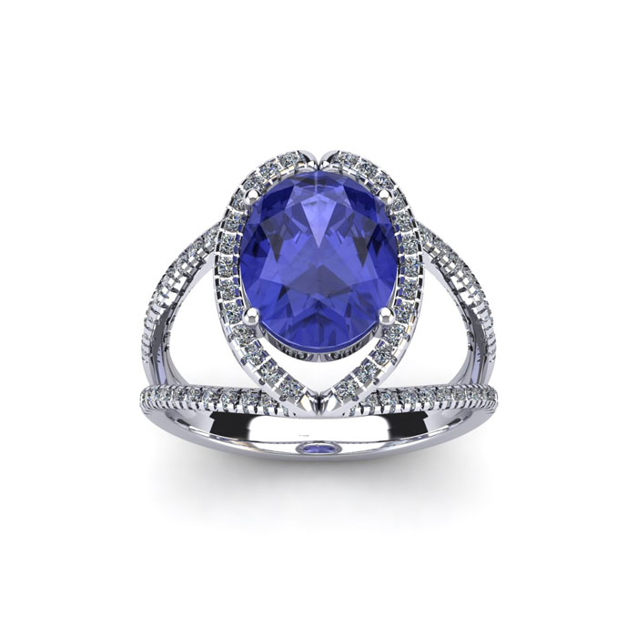 1 3/4 Carat Oval Shape Tanzanite & Halo Diamond Ring in 14K White Gold (3.5 g),  by SuperJeweler