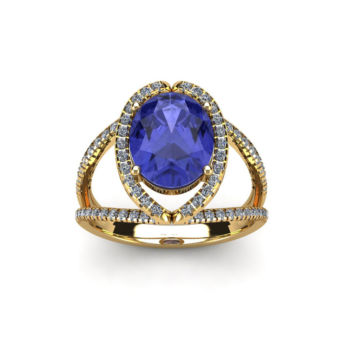 1 3/4 Carat Oval Shape Tanzanite & Halo Diamond Ring in 14K Yellow Gold (3.5 g),  by SuperJeweler