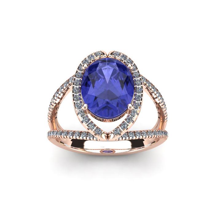 1 3/4 Carat Oval Shape Tanzanite & Halo Diamond Ring in 14K Rose Gold (3.5 g),  by SuperJeweler