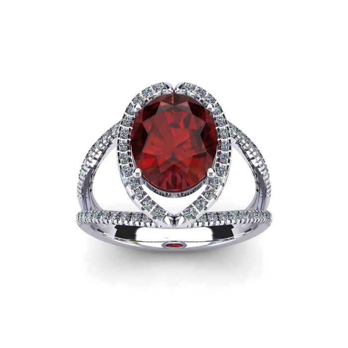 2 Carat Oval Shape Garnet & Halo Diamond Ring in 14K White Gold (3.5 g),  by SuperJeweler