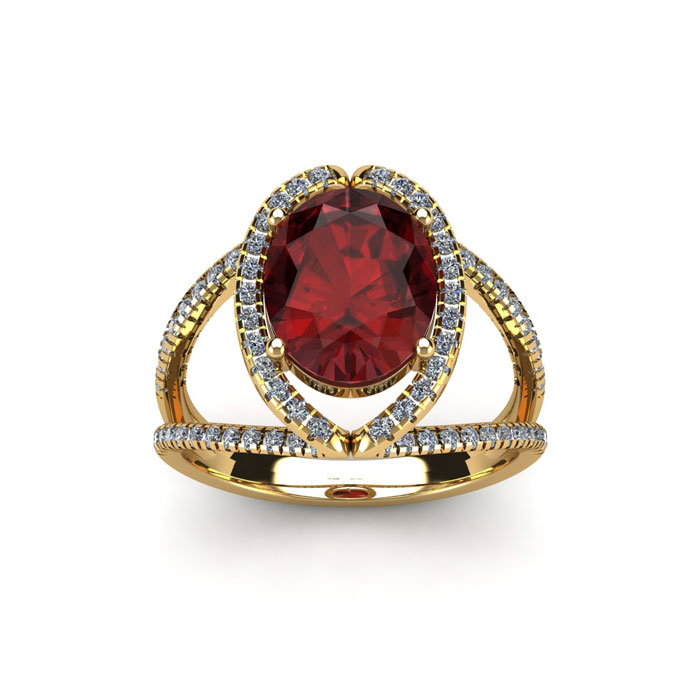 2 Carat Oval Shape Garnet & Halo Diamond Ring in 14K Yellow Gold (3.5 g),  by SuperJeweler