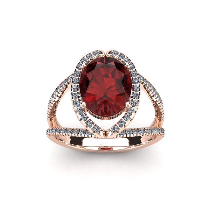 2 Carat Oval Shape Garnet & Halo Diamond Ring in 14K Rose Gold (3.5 g),  by SuperJeweler