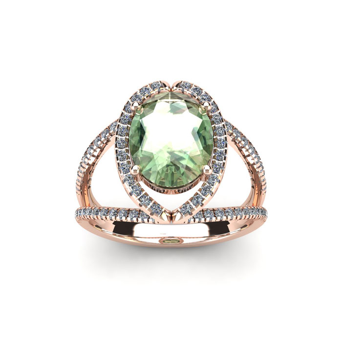 1.5 Carat Oval Shape Green Amethyst & Halo Diamond Ring in 14K Rose Gold (3.5 g),  by SuperJeweler