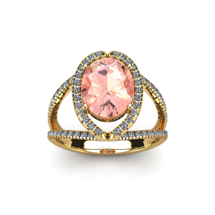 1.5 Carat Oval Shape Morganite & Halo Diamond Ring in 14K Yellow Gold (3.5 g),  by SuperJeweler