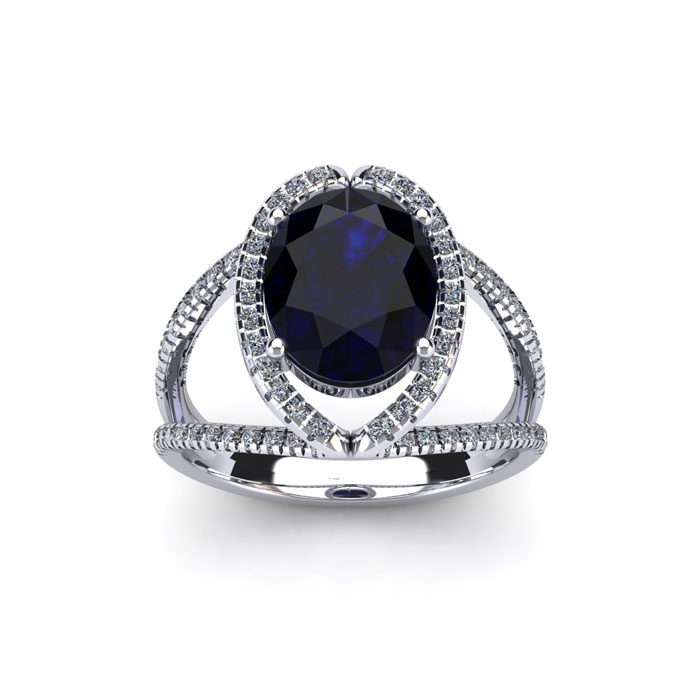 2 Carat Oval Shape Sapphire & Halo Diamond Ring in 14K White Gold (3.5 g),  by SuperJeweler