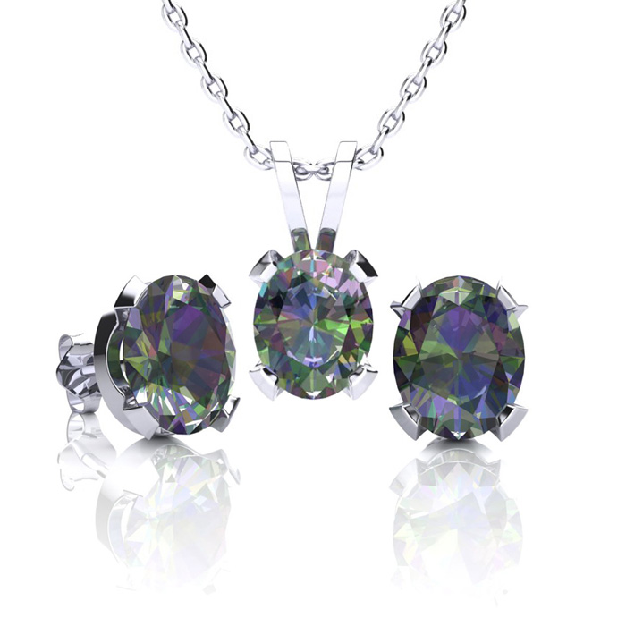 3 Carat Oval Shape Mystic Topaz Necklace & Earring Set in Sterling Silver by SuperJeweler