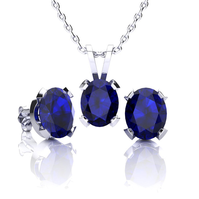 3 Carat Oval Shape Sapphire Necklace & Earring Set in Sterling Silver by SuperJeweler