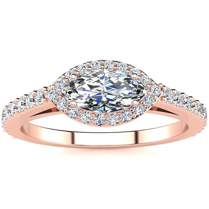 3/4 Carat Marquise Shape Halo Diamond Engagement Ring in 14K Rose Gold (2.7 g) (, SI2-I1) by SuperJeweler