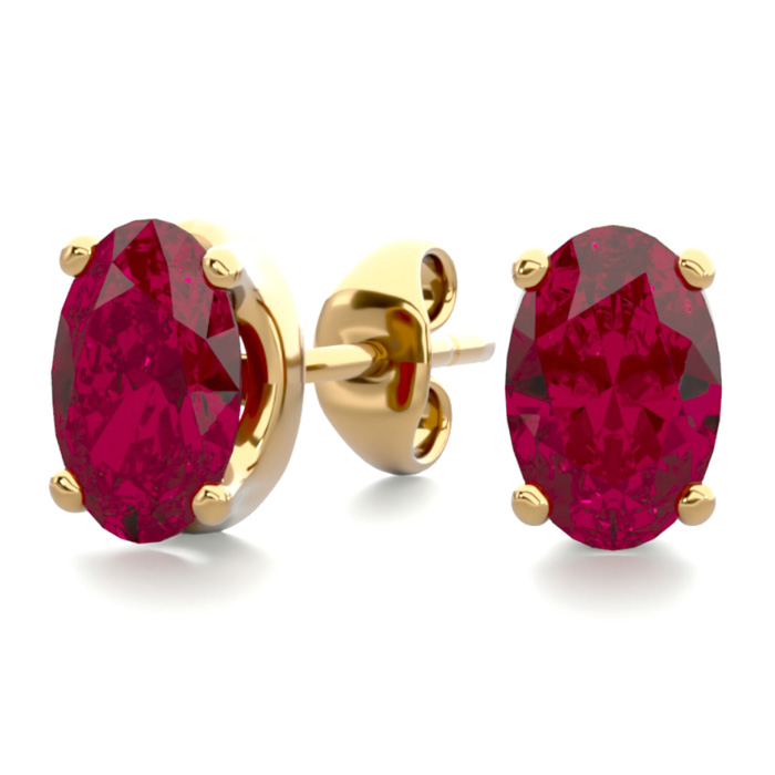 1 Carat Oval Shape Ruby Stud Earrings in 14K Yellow Gold Over Sterling Silver by SuperJeweler