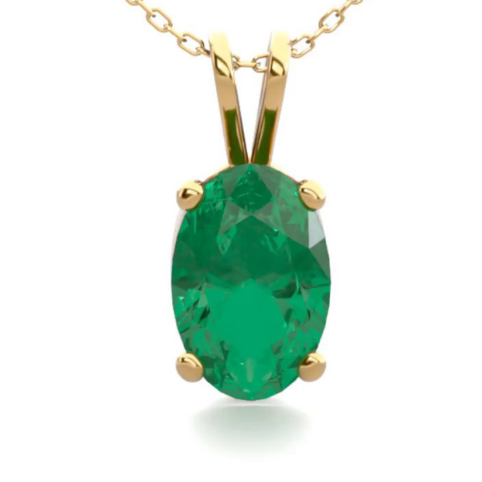 1/2 Carat Oval Shape Emerald Necklaces In 14K Yellow Gold Over Sterling Silver, 18 Inch Chain By SuperJeweler