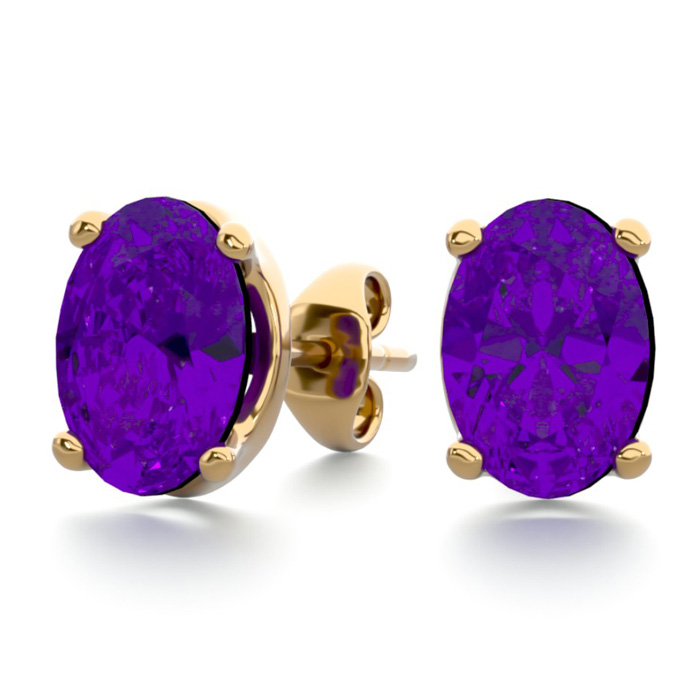 1.5 Carat Oval Shape Amethyst Stud Earrings in 14K Yellow Gold Over Sterling Silver by SuperJeweler