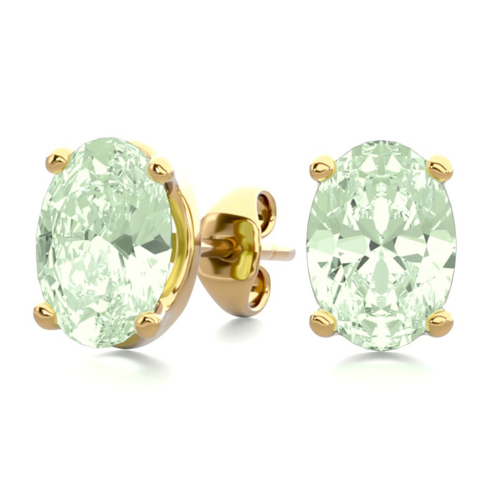 1.5 Carat Oval Shape Green Amethyst Stud Earrings in 14K Yellow Gold Over Sterling Silver by SuperJeweler